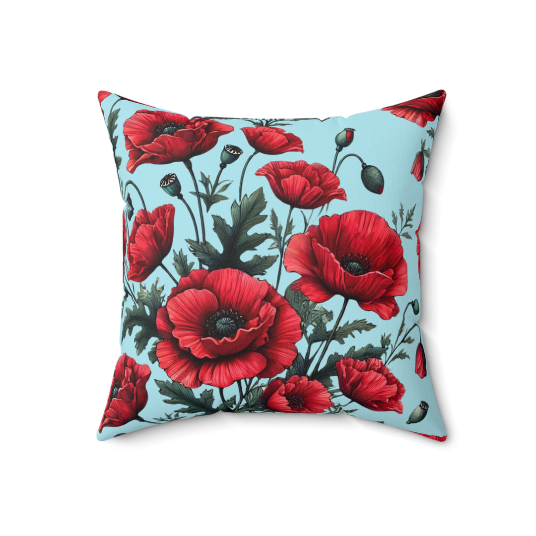 Red Poppies Faux Suede Square Pillow