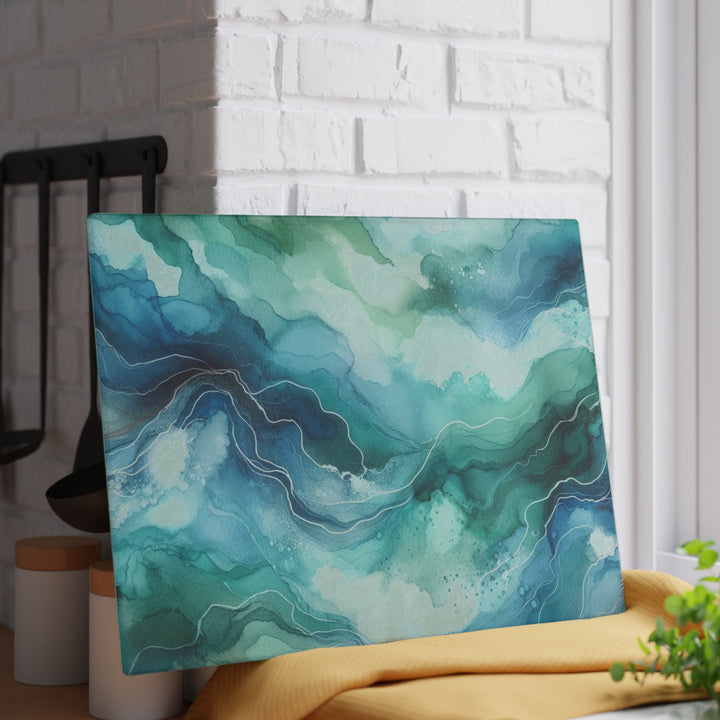 Teal Watercolor,  Glass Cutting Board