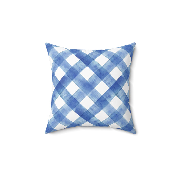 Blue Gingham Faux Suede Square Pillow