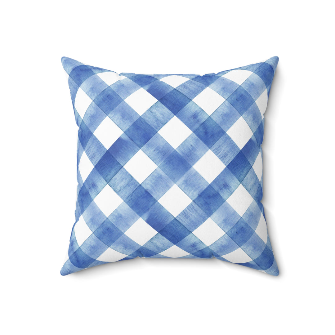 Blue Gingham Faux Suede Square Pillow