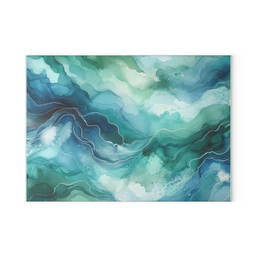 Teal Watercolor,  Glass Cutting Board