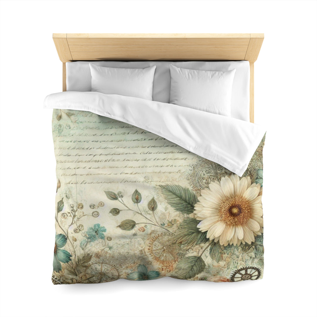 Vintage Flowers And Gears Microfiber Duvet Cover