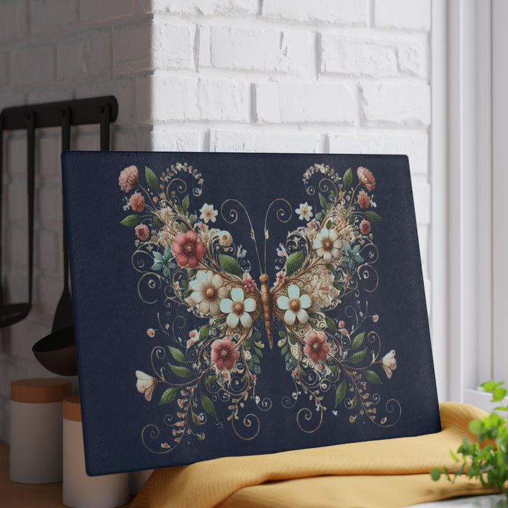 Flowered Butterfly Glass Cutting Board