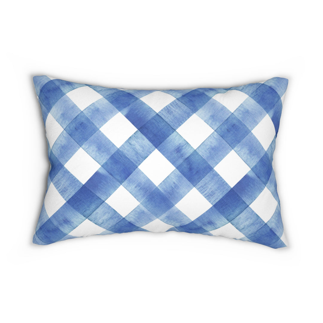 Blue Gingham Spun Polyester Lumbar Pillow