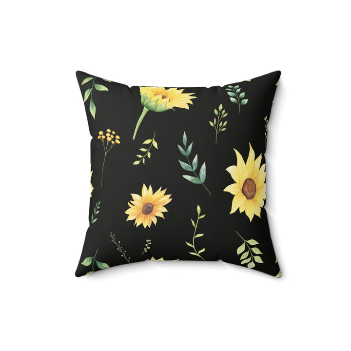 Midnight Sunflower Faux Suede Square Pillow