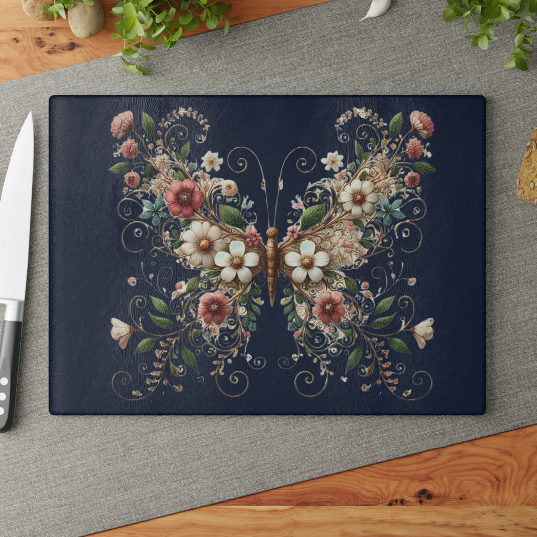 Flowered Butterfly Glass Cutting Board