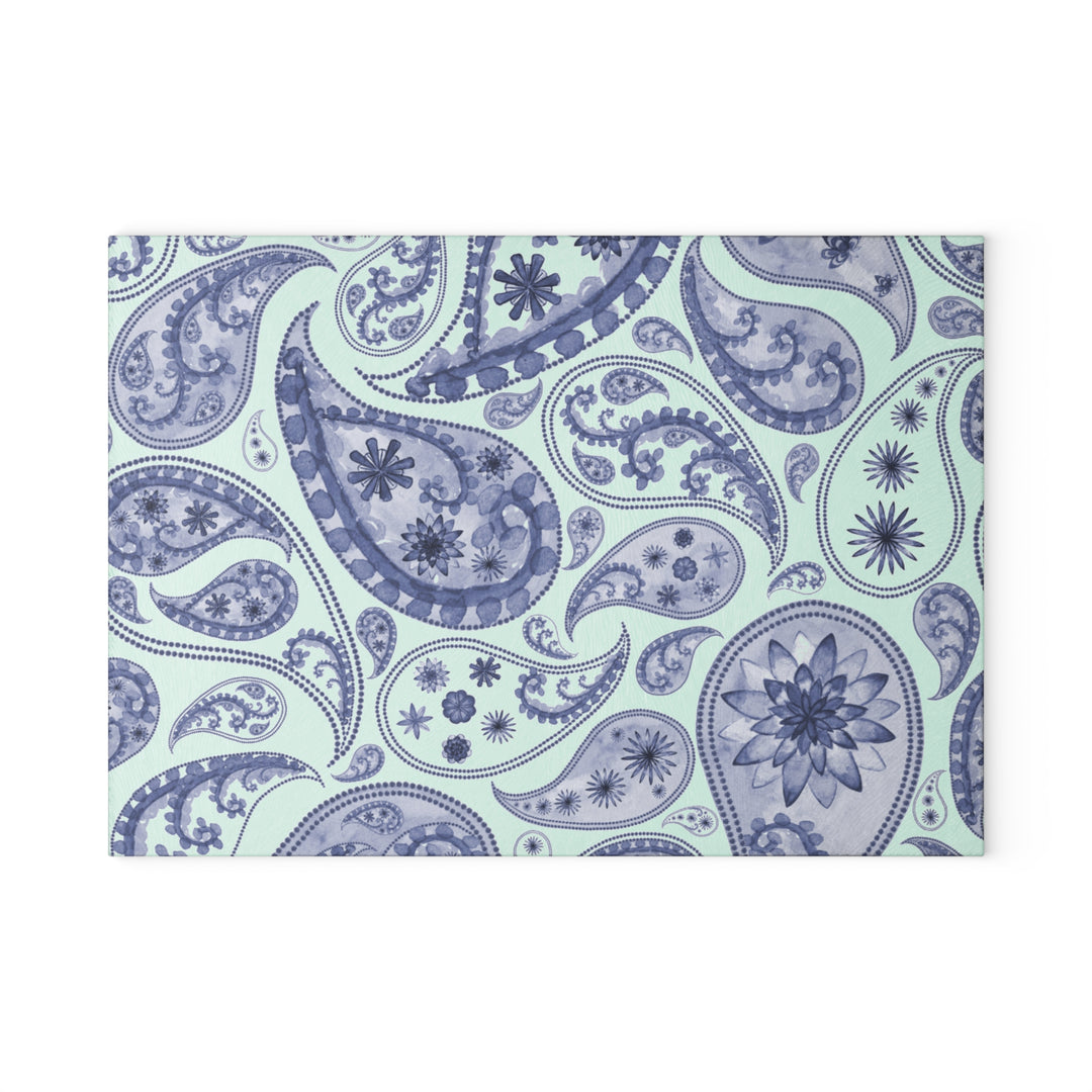 Blue Paisley Glass Cutting Board