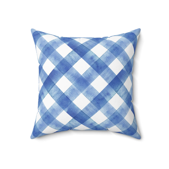 Blue Gingham Faux Suede Square Pillow