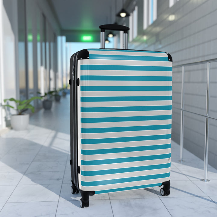 Teal and Grey Striped Suitcase