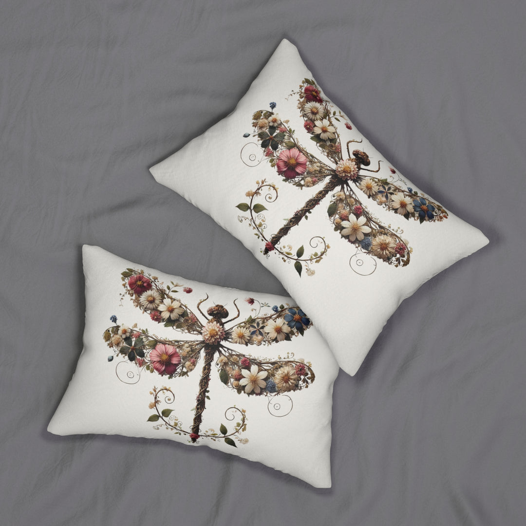 Flowered Dragonfly Spun Polyester Lumbar Pillow