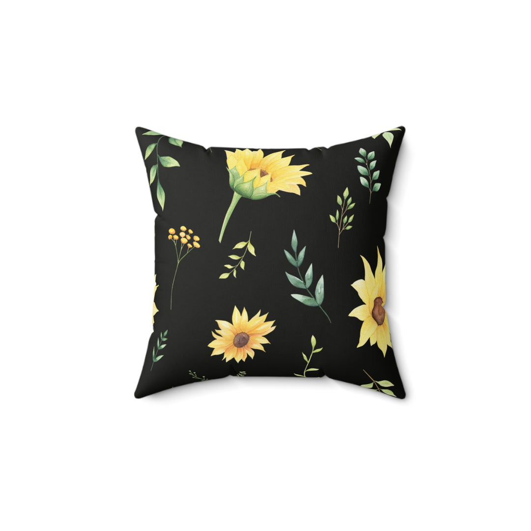 Midnight Sunflower Faux Suede Square Pillow