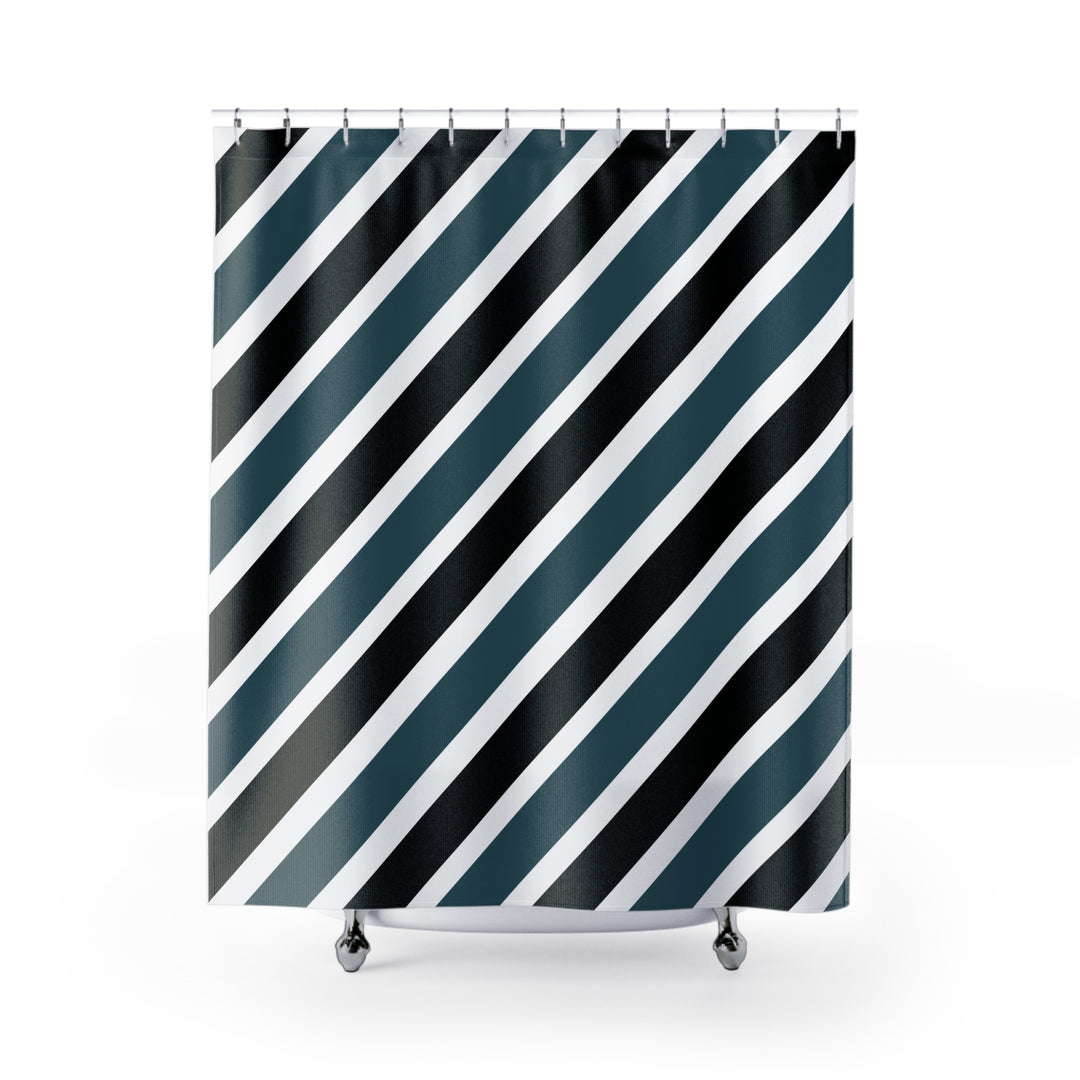 Blue and Black Lined Shower Curtain