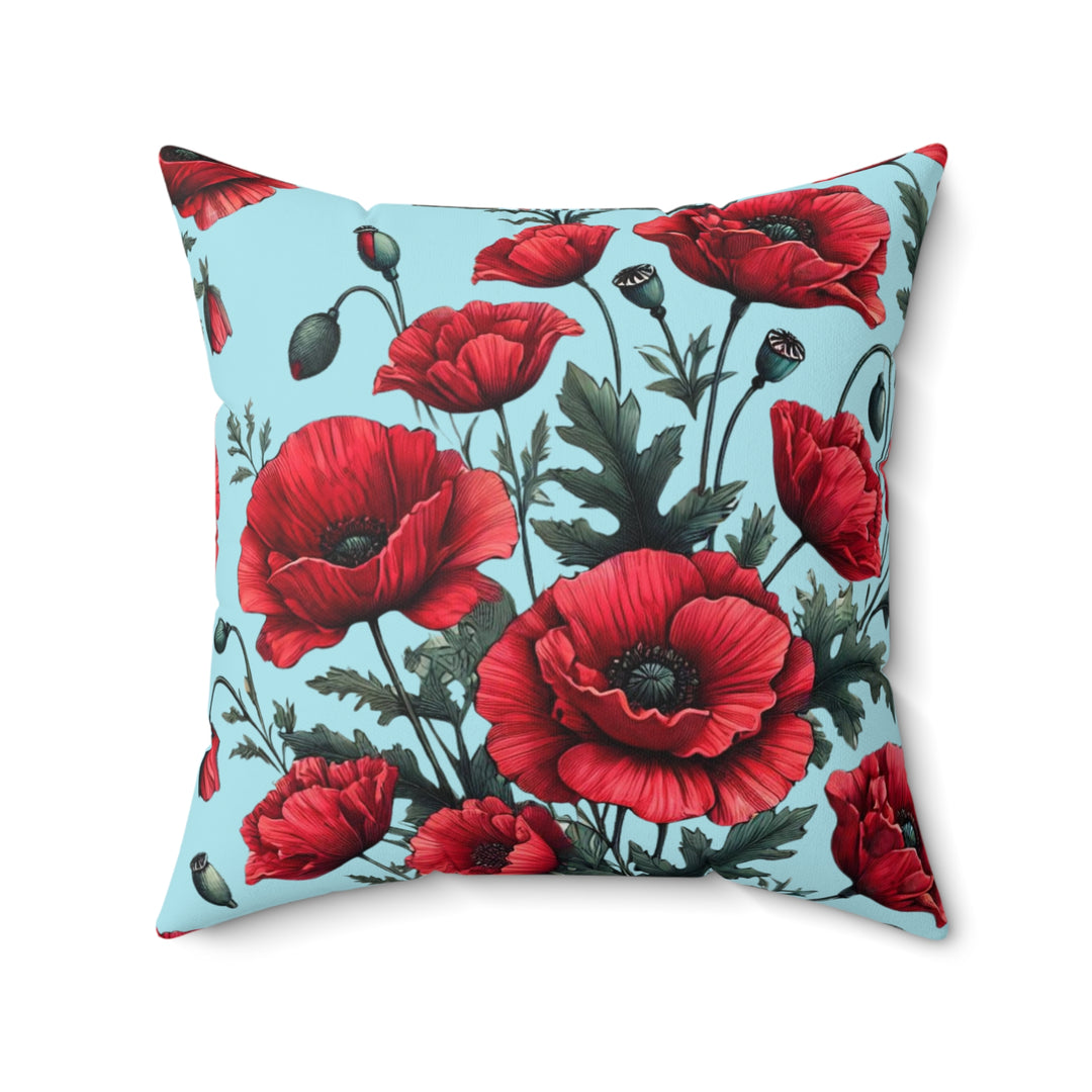 Red Poppies Faux Suede Square Pillow