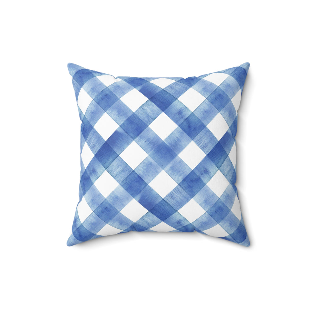 Blue Gingham Faux Suede Square Pillow