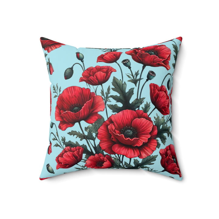 Red Poppies Faux Suede Square Pillow