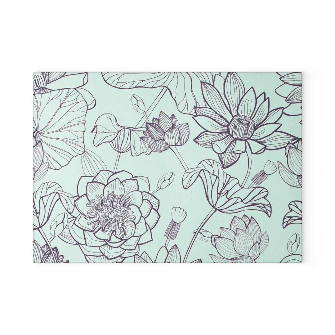 Etched Flowers Glass Cutting Board