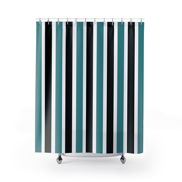 Vertical Blue and Black Lined Shower Curtain