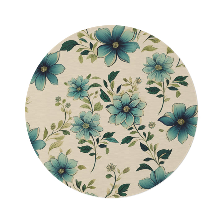 Blue Floral Round Rug