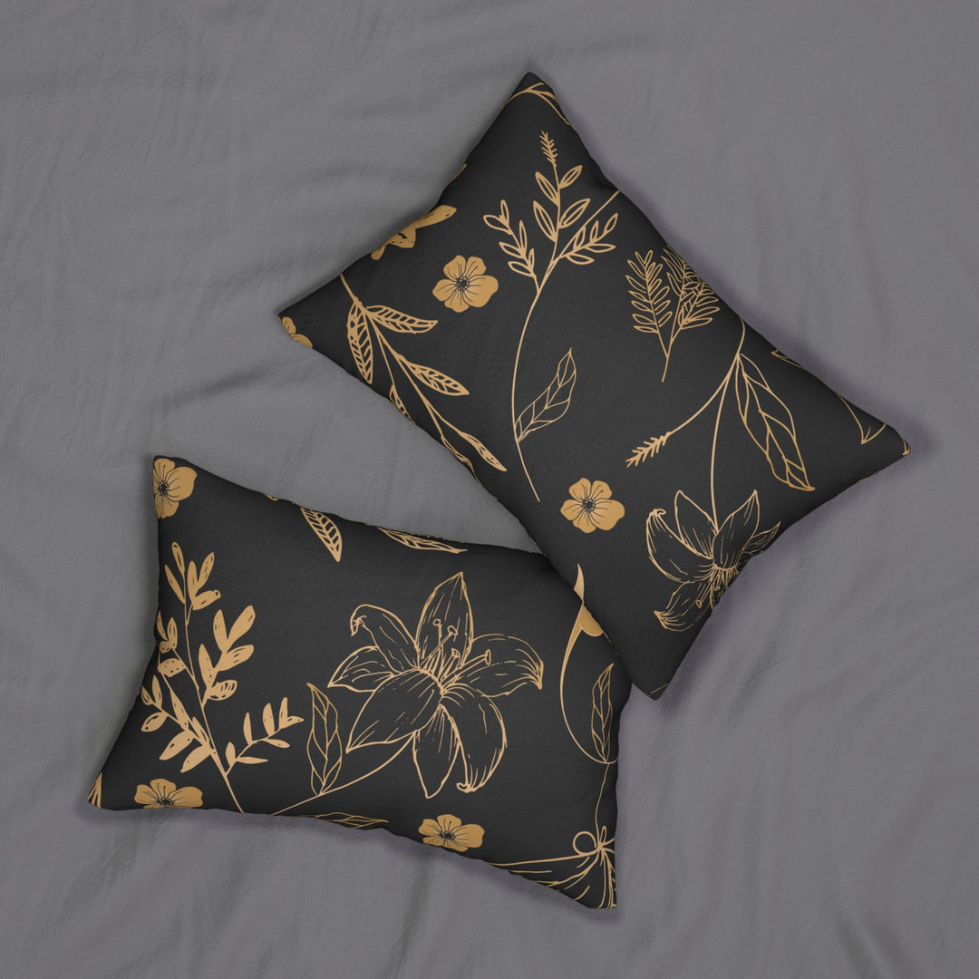 Golden Flowers Spun Polyester Lumbar Pillow