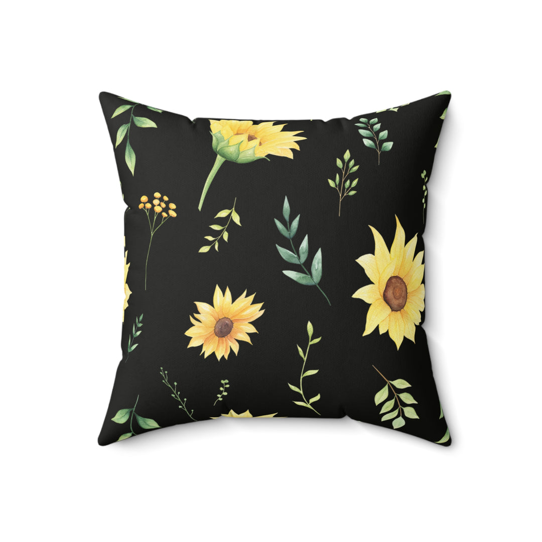 Midnight Sunflower Faux Suede Square Pillow