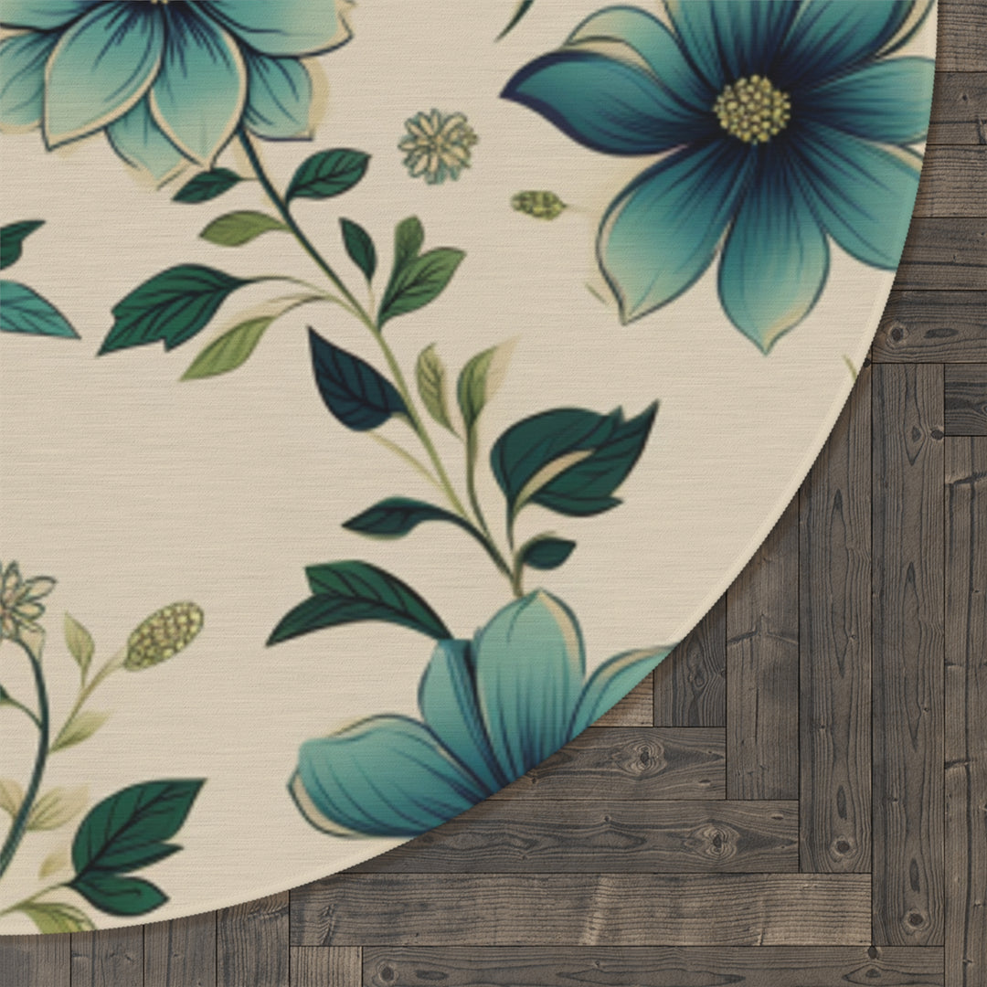 Blue Floral Round Rug