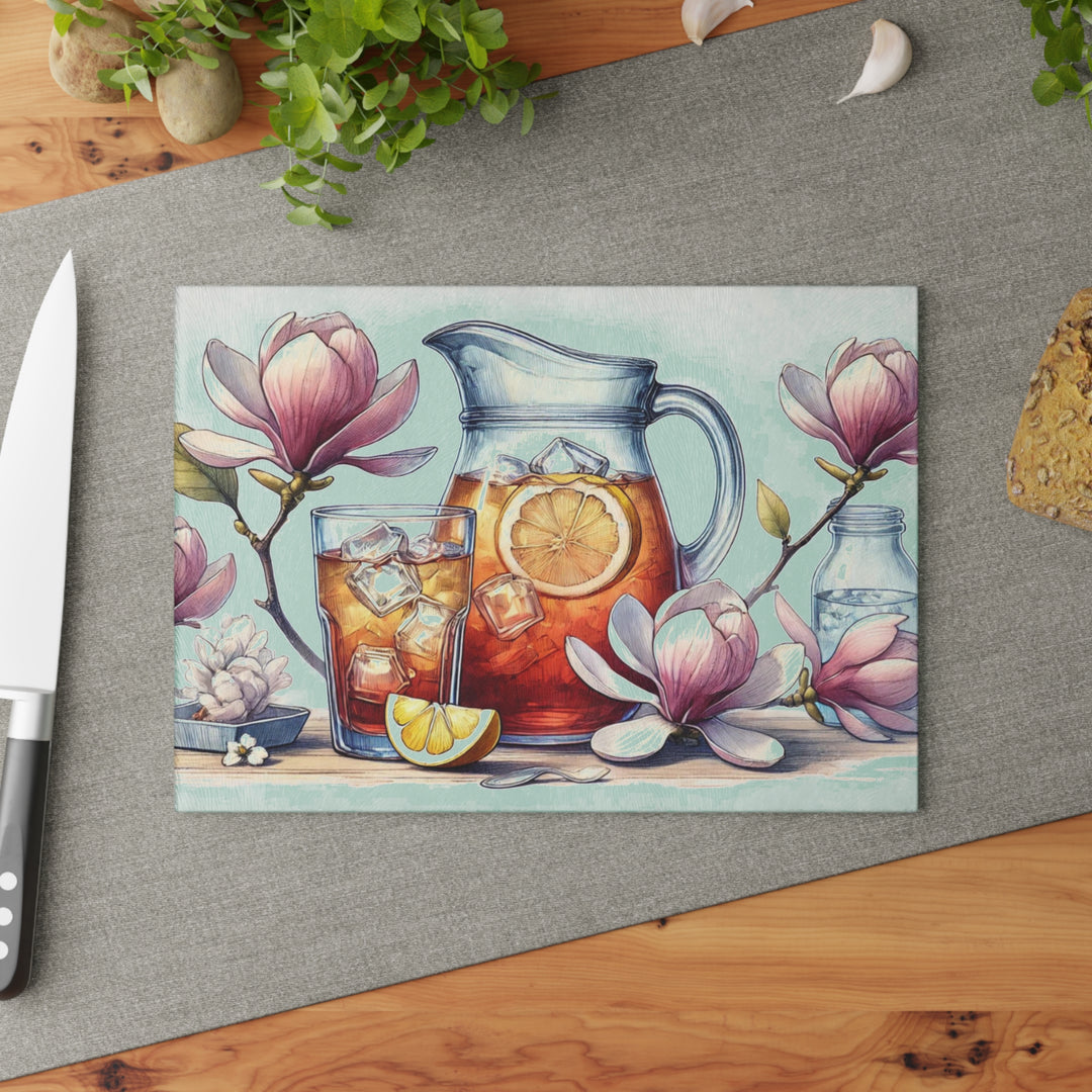 Sweet Tea and Magnolias Glass Cutting Board