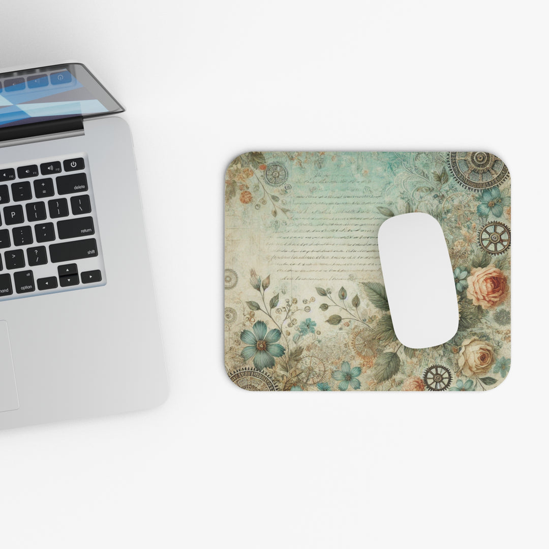 Vintage Flowers and Gears Mouse Pad (Rectangle)