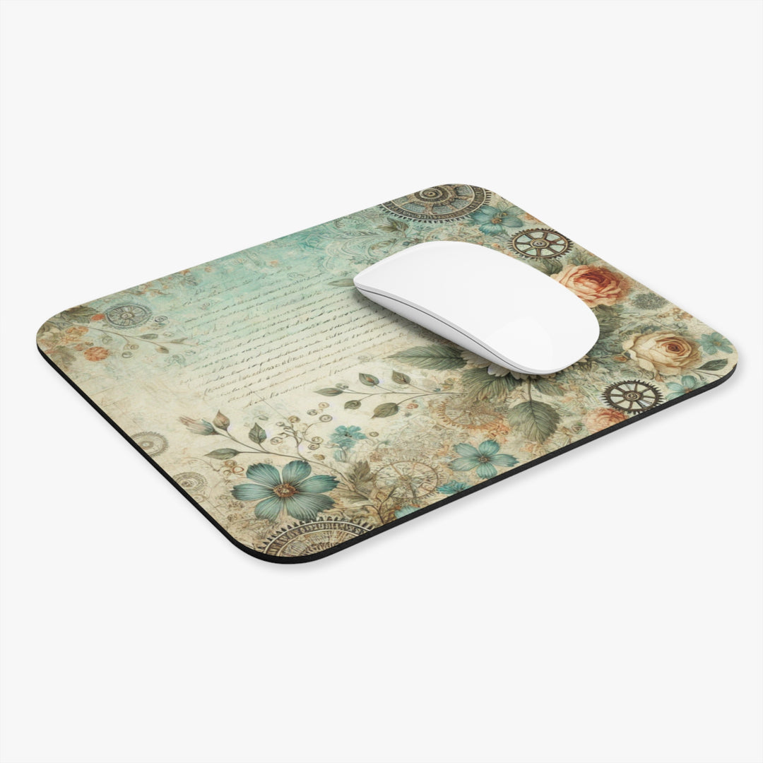 Vintage Flowers and Gears Mouse Pad (Rectangle)