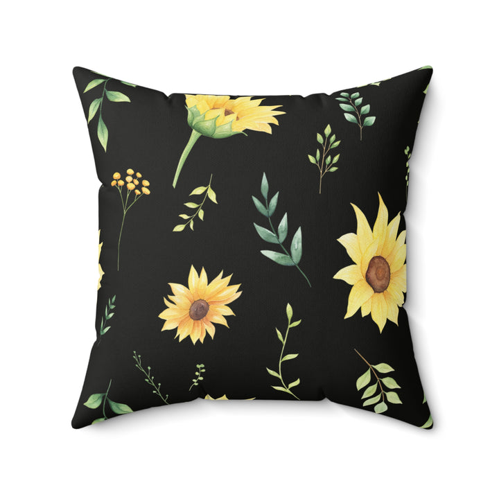 Midnight Sunflower Faux Suede Square Pillow