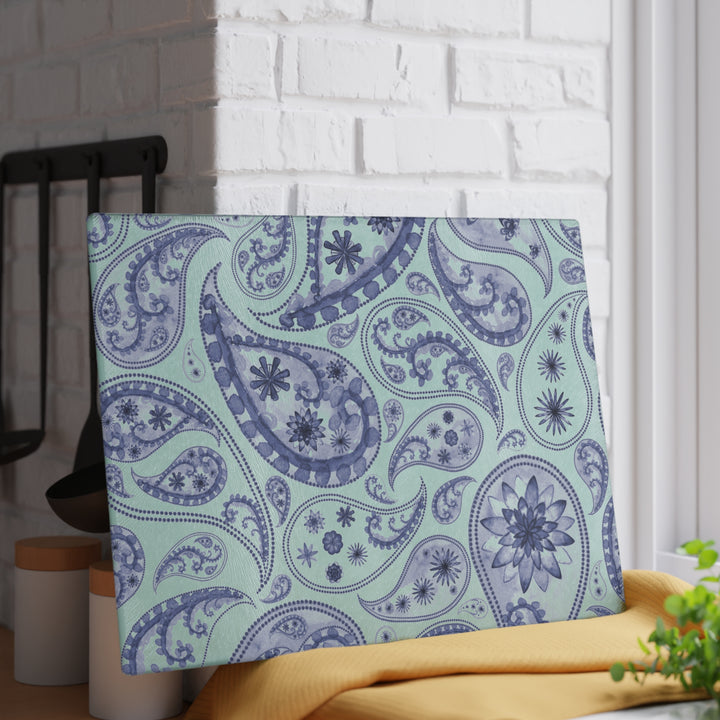 Blue Paisley Glass Cutting Board