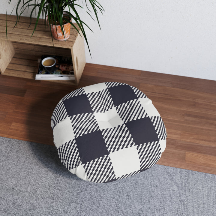 Checkered Tufted Floor Pillow, Round