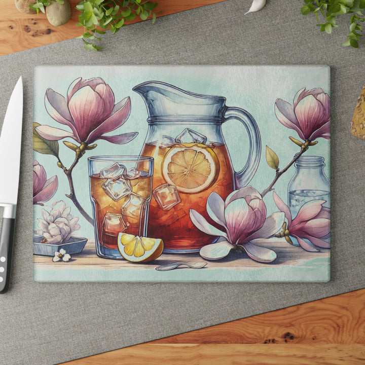 Sweet Tea and Magnolias Glass Cutting Board