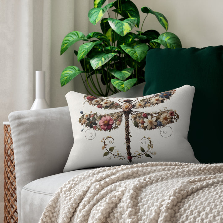 Flowered Dragonfly Spun Polyester Lumbar Pillow