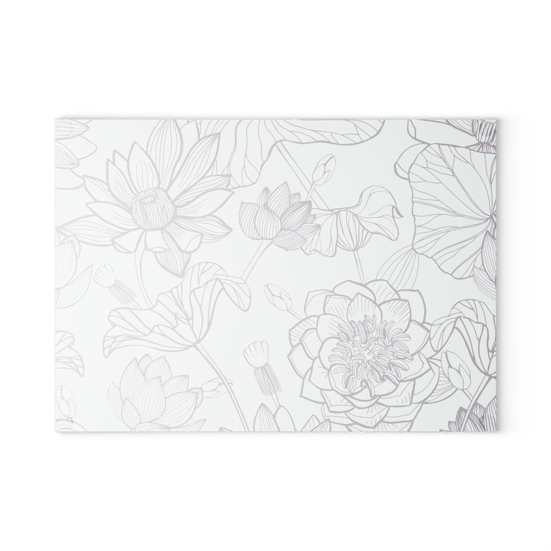 Etched Flowers Glass Cutting Board