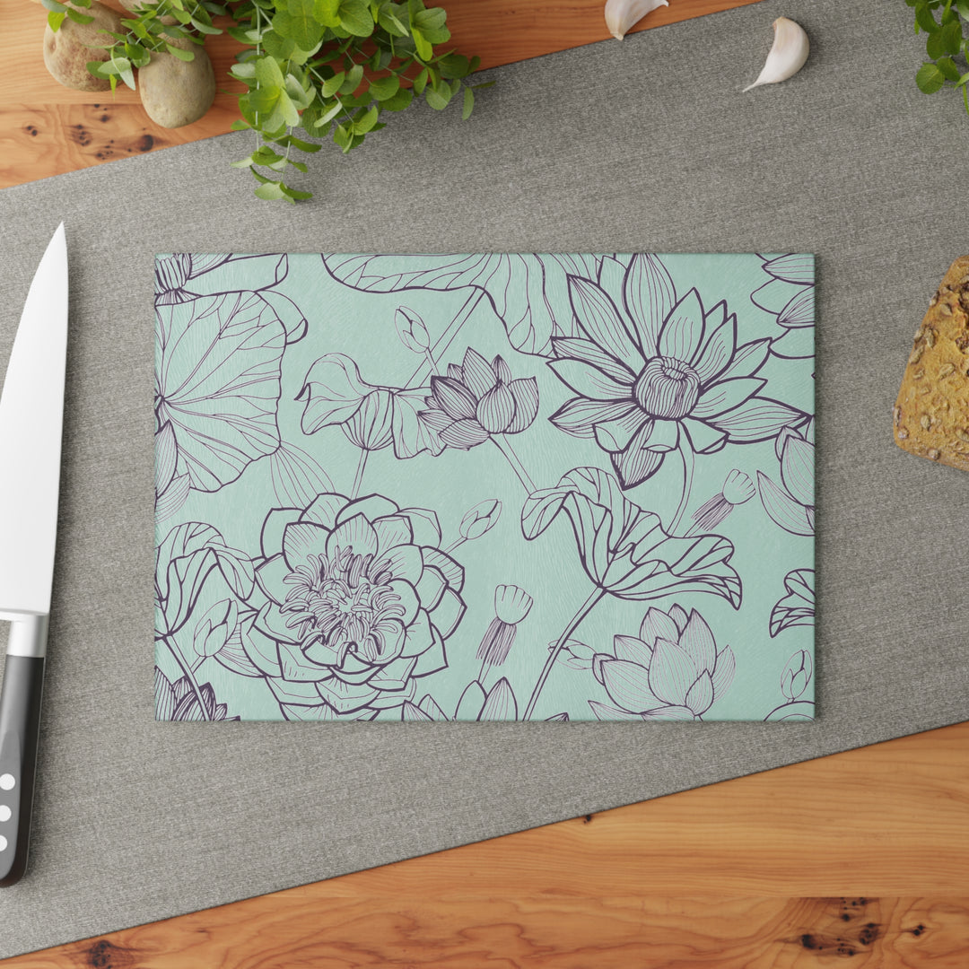 Etched Flowers Glass Cutting Board