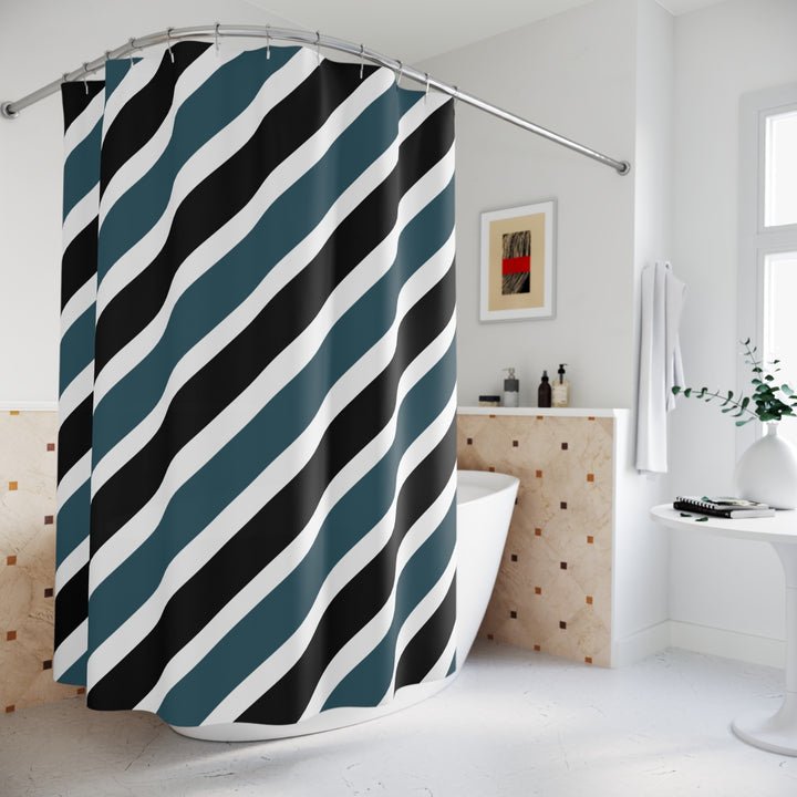 Blue and Black Lined Shower Curtain